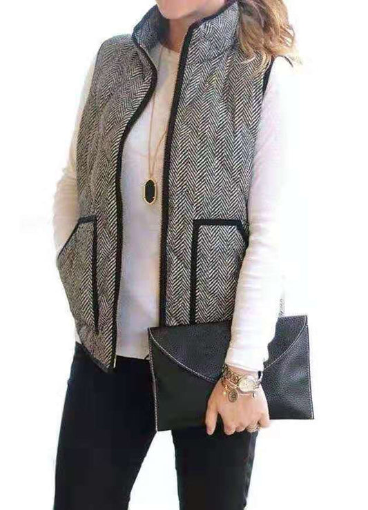 Gilet Sans Manches en Tissu à Chevrons