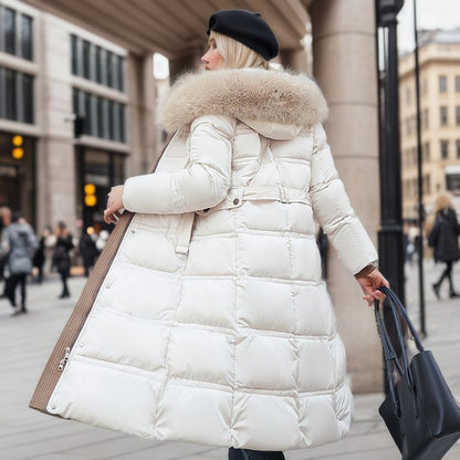 Manteau Long Élégant avec Col en Fourrure