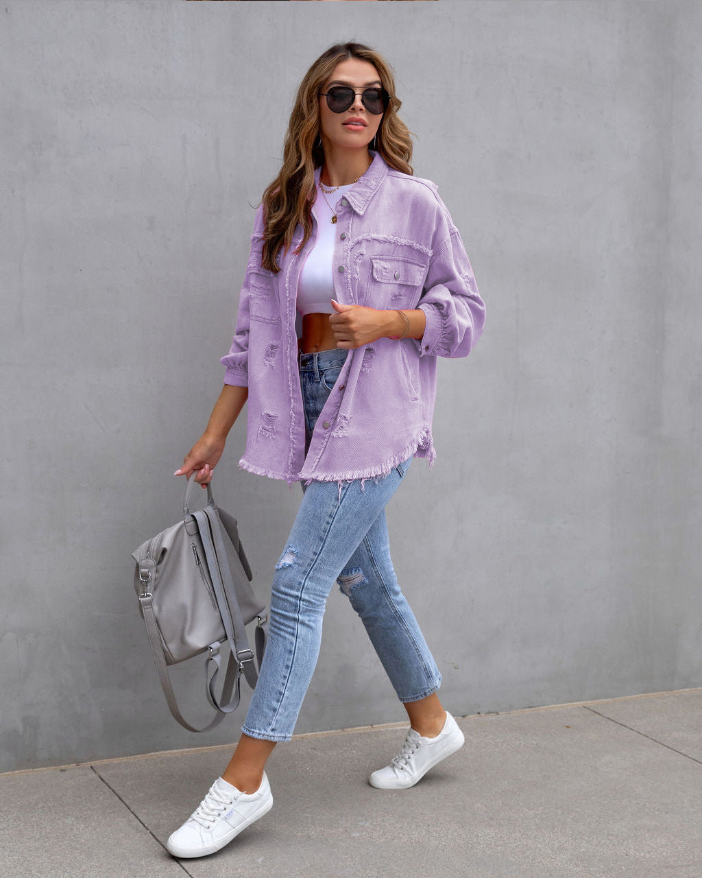 Veste légère en denim lilas pour un look chic et casual