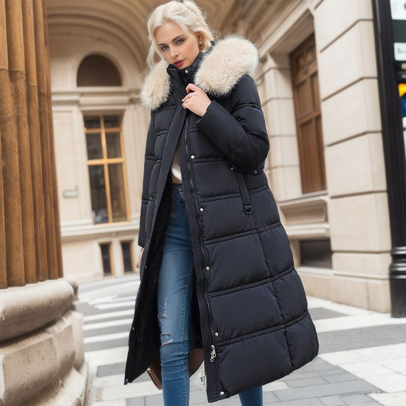 Manteau Long Élégant avec Col en Fourrure