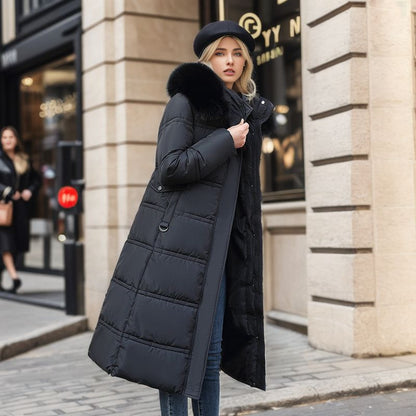 Manteau Long Élégant avec Col en Fourrure