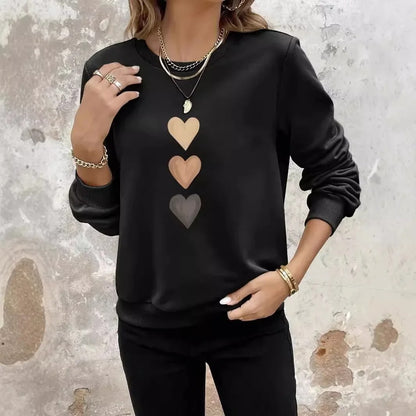 Sweat-Shirt Noir à Motif Cœurs Dégradés – Style décontracté et Tendance