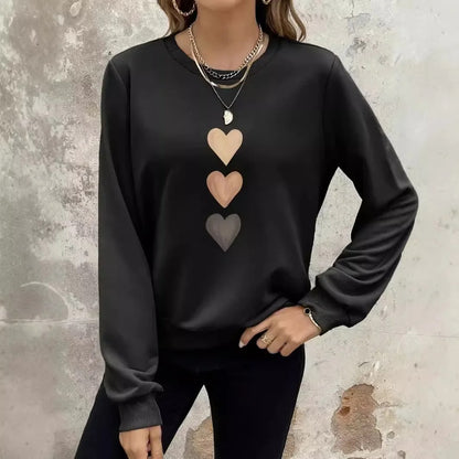 Sweat-Shirt Noir à Motif Cœurs Dégradés – Style décontracté et Tendance